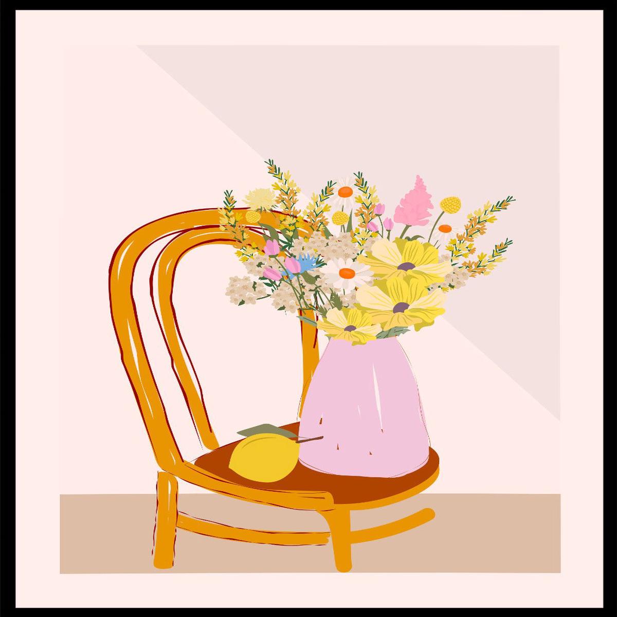 'Flower Vase on Chair' Aesthetic Art Print