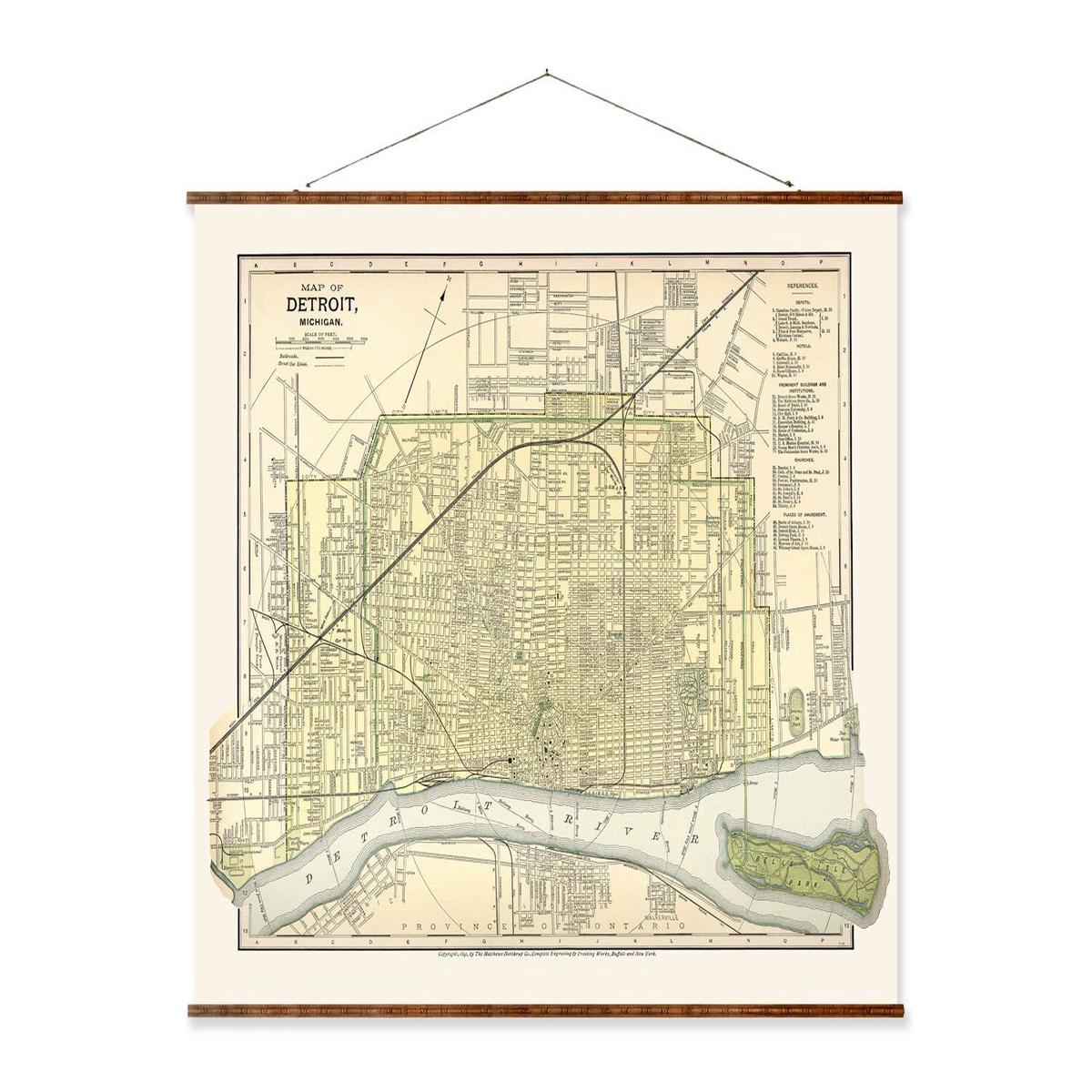 1891 Detroit Map - Vintage City Scroll Canvas | Hand Restored Wall Art Decor