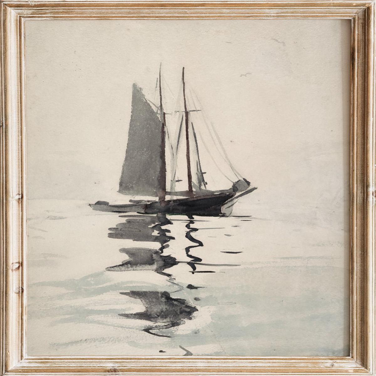 "Two-masted Schooner with Dory" Art Print