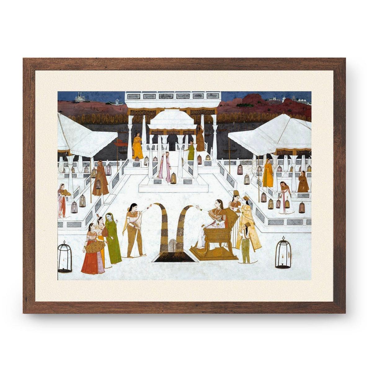 Women with lanterns and fireworks celebrating Diwali, Indian Miniature Paintings