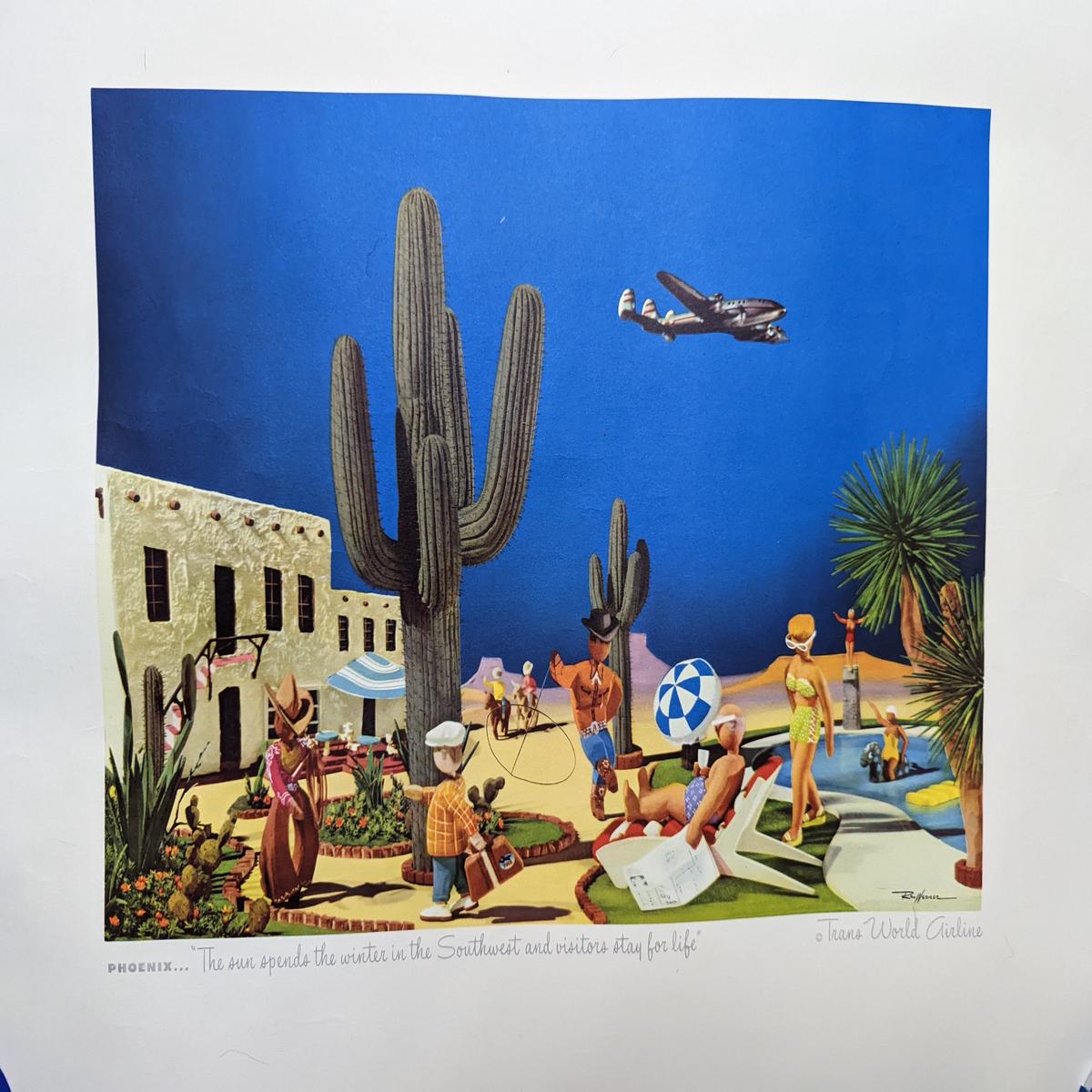 1960s Phoenix Original TWA Trans World Airlines Poster by Rex Werner