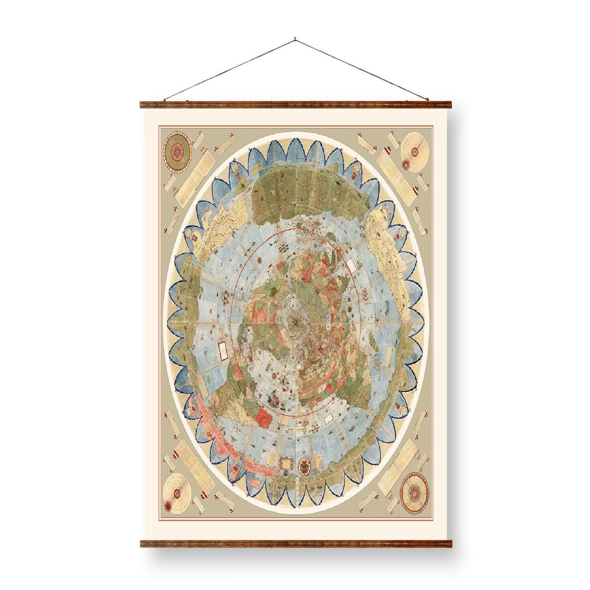 1587 World Map Canvas Scroll - Historical Planisphere | Large Format Hanging Map Decor