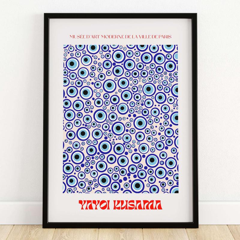 Yayoi Kusama Evil Eye Pattern Blue Contemporary Art Print Poster Paris Wall Decor