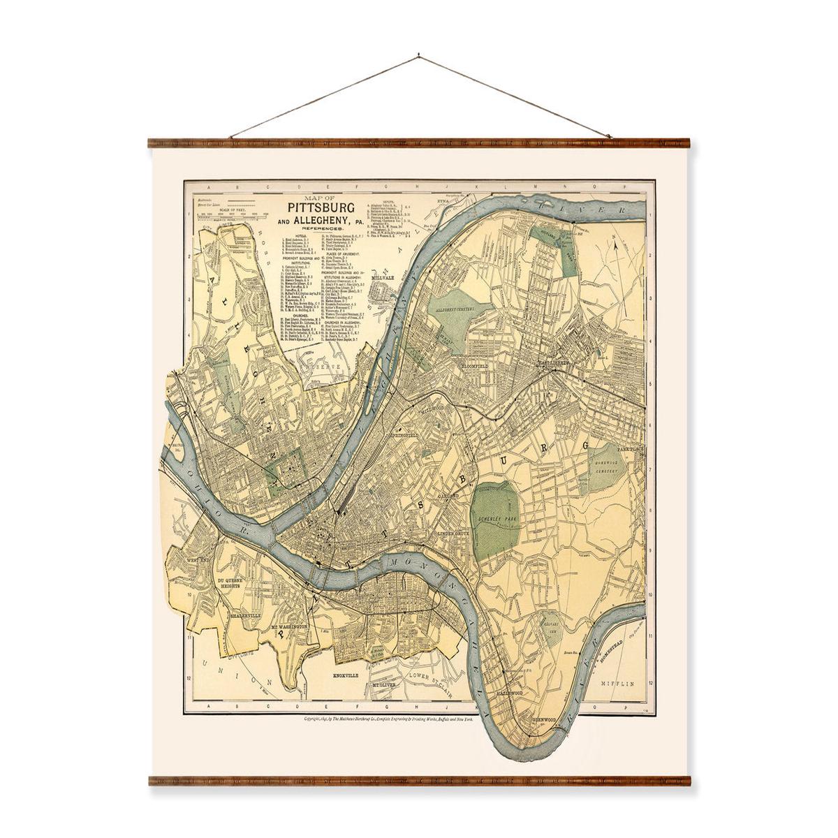 1891 Pittsburgh Map - Vintage City Map Canvas Scroll Art | Hand Restored Print