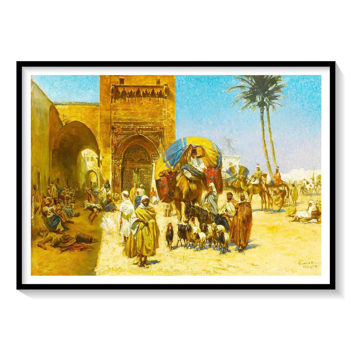 A Caravan Outside Of A Mosque, Arabic Islamic Art