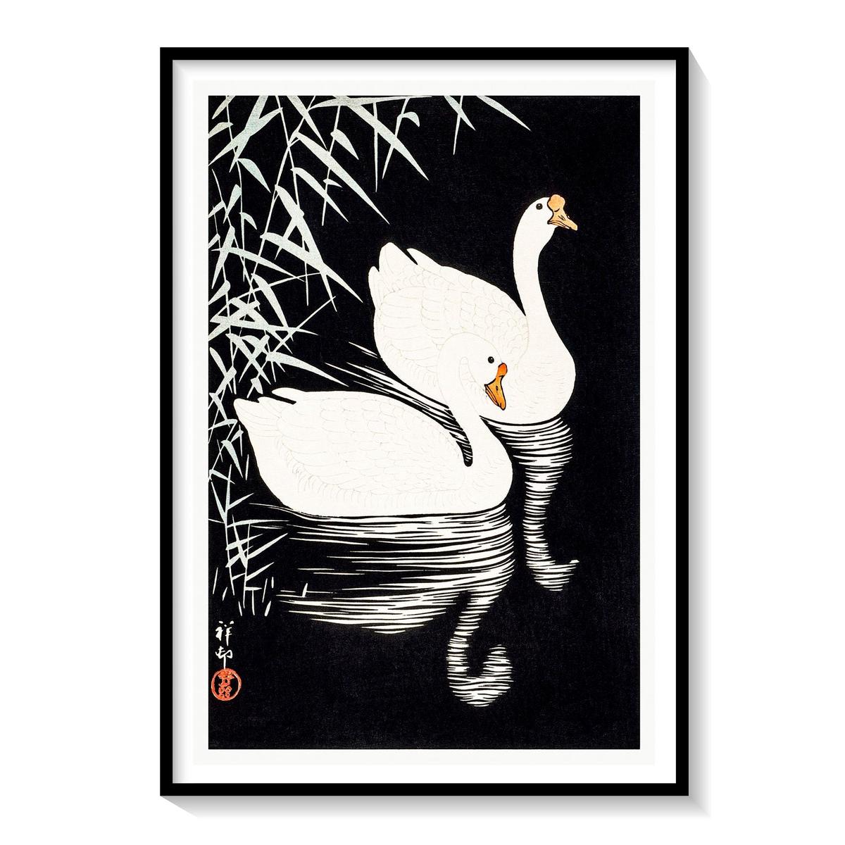 White Chinese Geese by Ohara Koson, Bird Painting