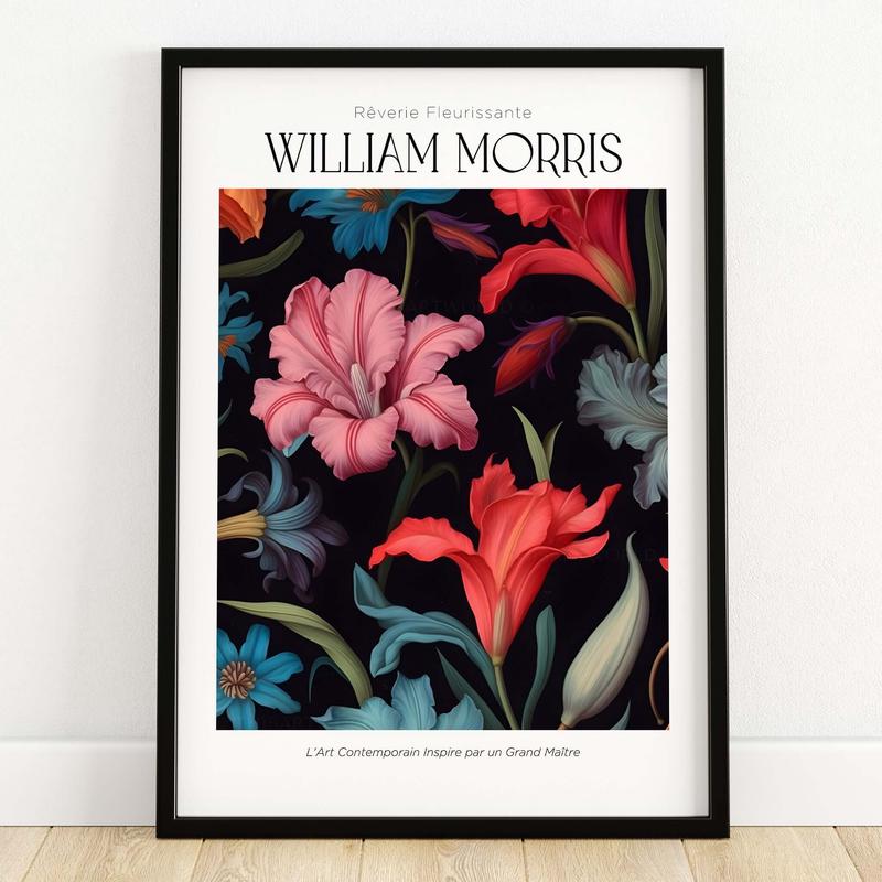 William Morris Prints - Dark Floral Lily Art Print - Vibrant Botanical Poster