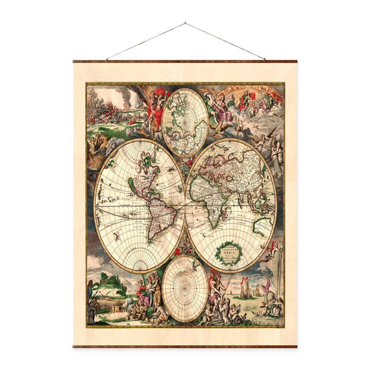 1680 World Map - Justus Danckers Canvas Scroll | Antique Vintage Wall Art
