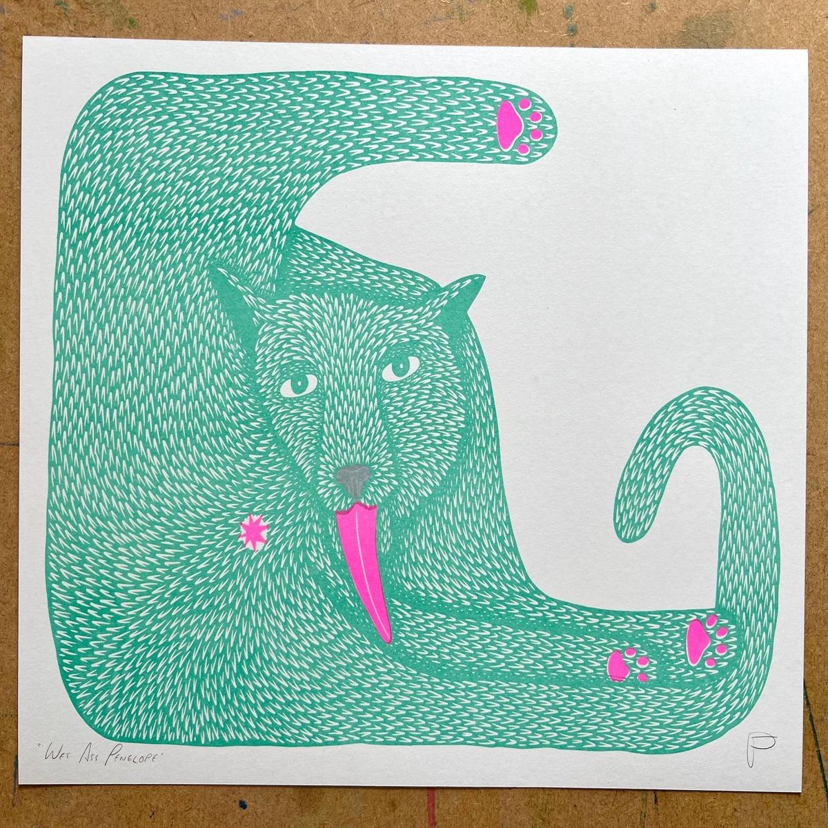 Wet Ass Penelope  Riso Cat Art Print