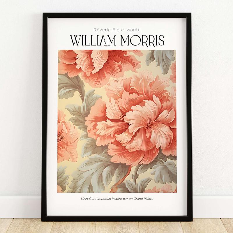 William Morris Prints - Pink Peony Pattern Art Print - Floral Botanical Poster
