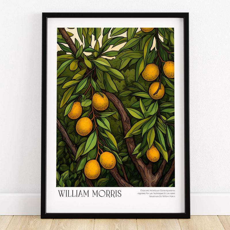 William Morris Prints - Illustrated Orange Tree Art Print - Botanical Fruit Poster