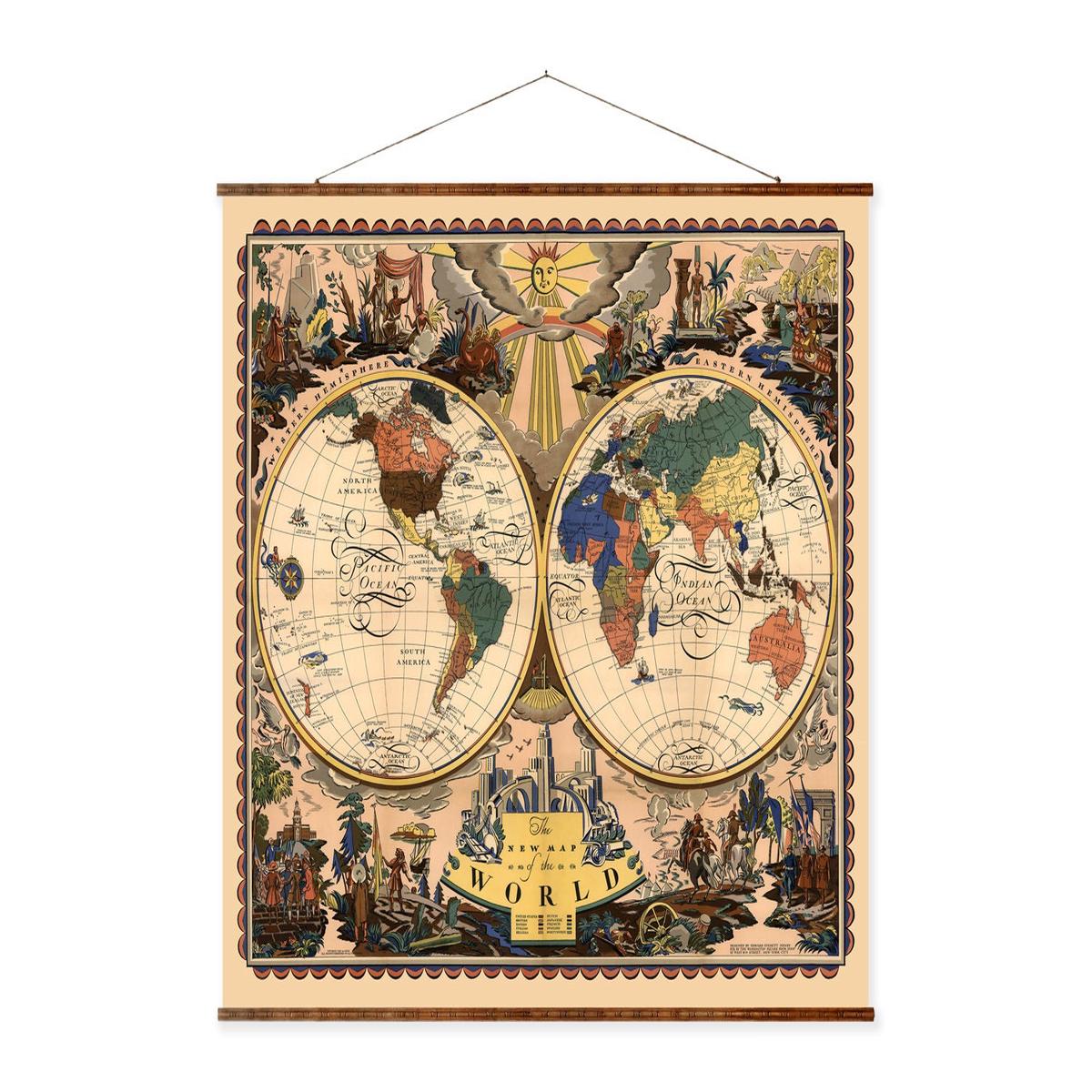 1928 World Map Canvas  Vintage World Map Hand Restored on Textured Canvas Scroll