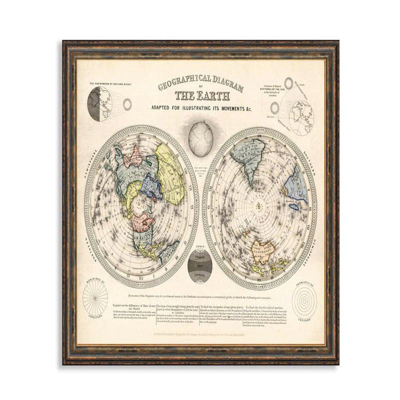 1851 World Map Print - Vintage World Map Hand Colored Cartography Print