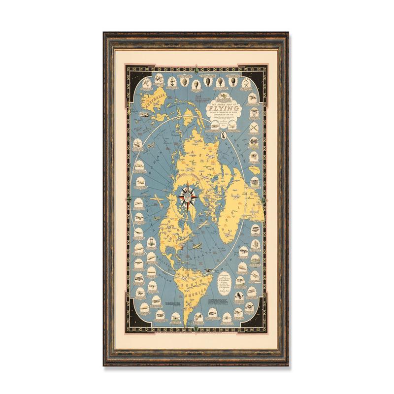 1942 Flying Map  Vintage Aviation Art on Archival Matte Paper, Restored Classic