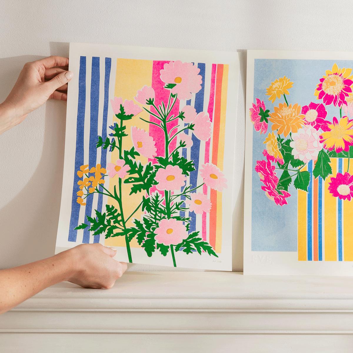 Wild Flower Stripe Risograph Print