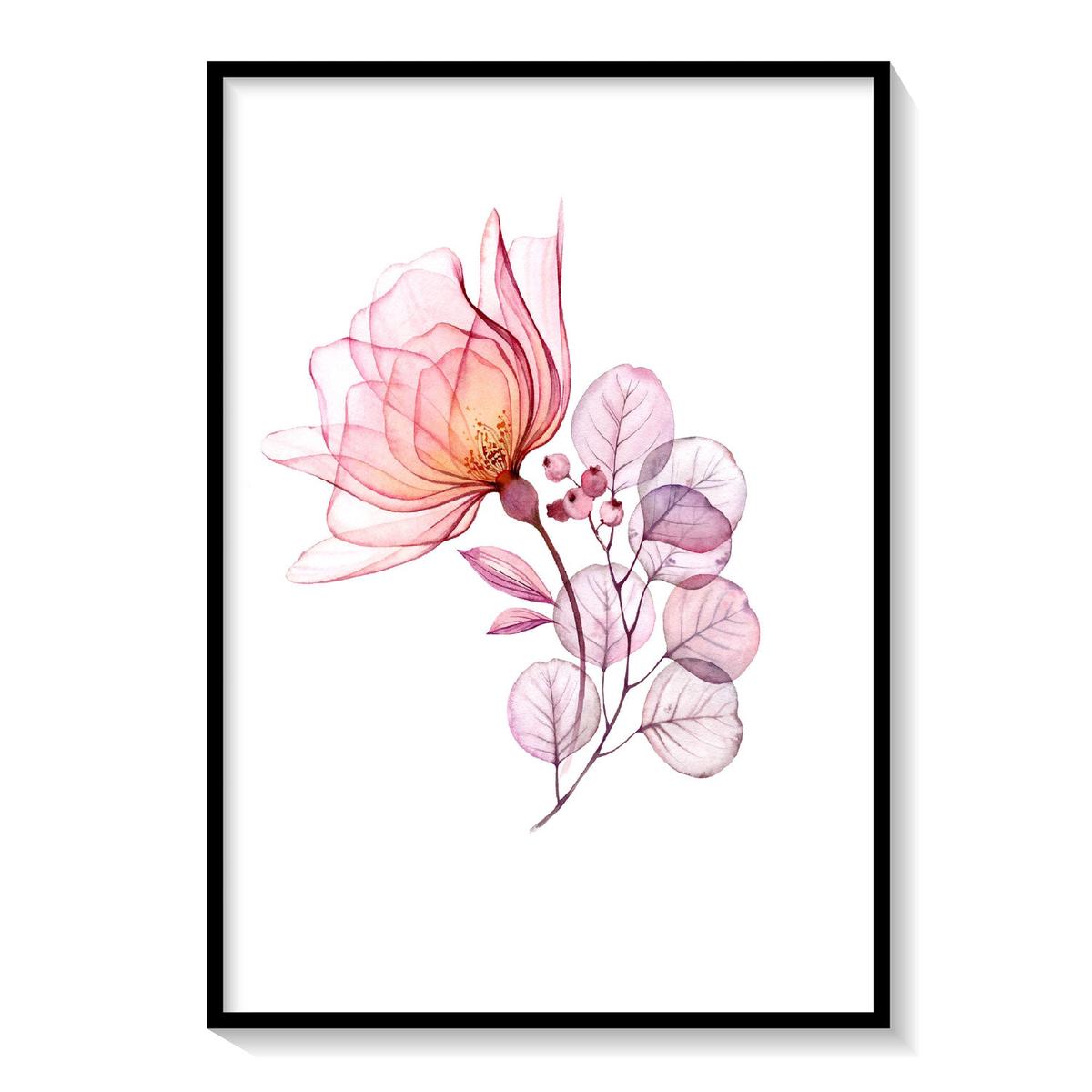 X-Ray Art big pink rose flower, Botanical Flower Paintings