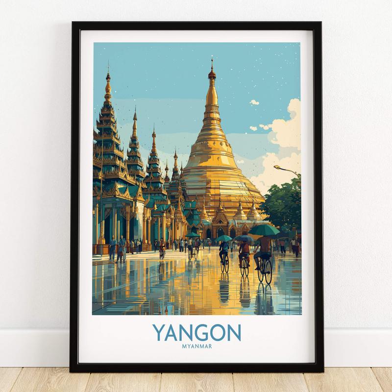 Yangon Myanmar Canvas Print | Vibrant Golden Pagoda Cityscape Poster