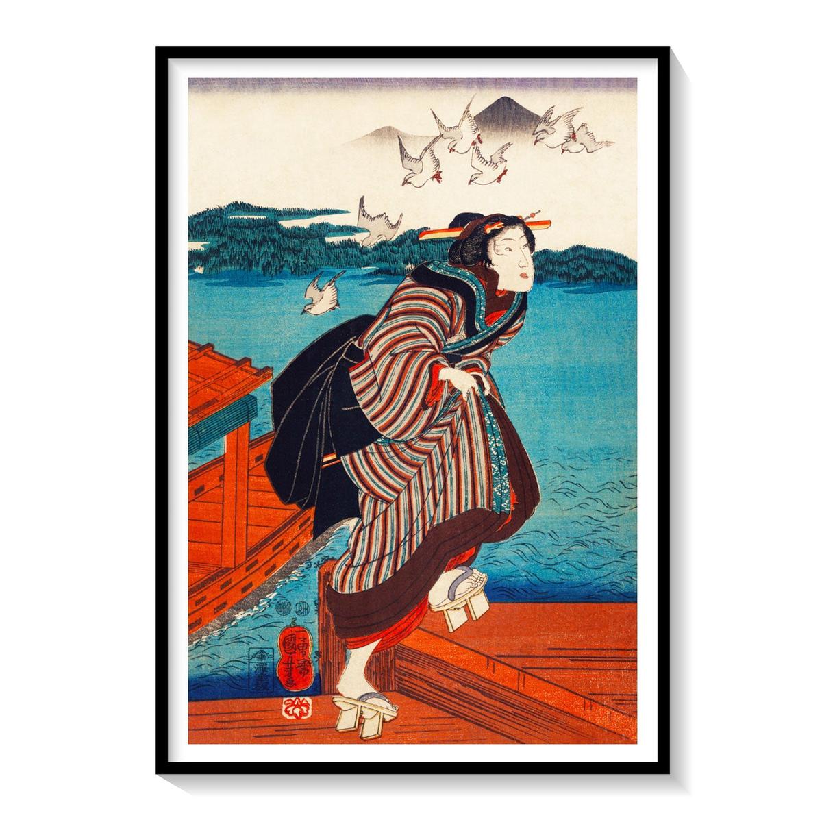 Young Woman at Sanbash, Japanese Art Painting