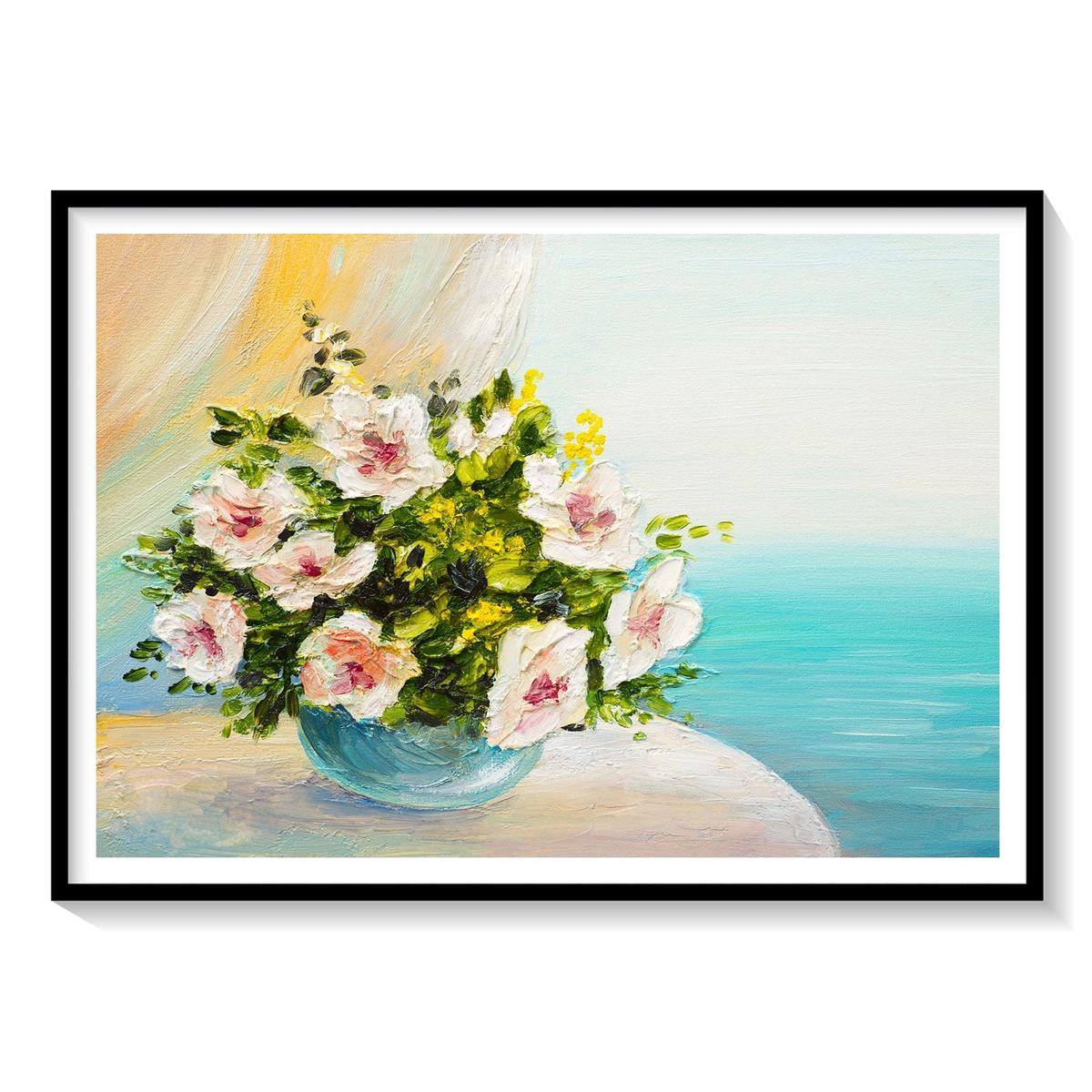 A Flower Pot on the Shelf, Botanical Flower Paintings