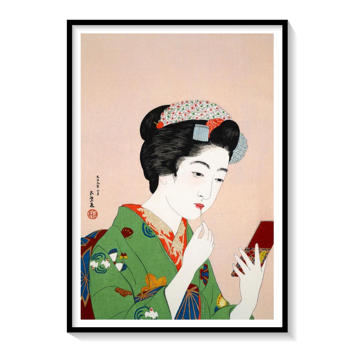 Woman Applying Rouge, Japanese Art Painting