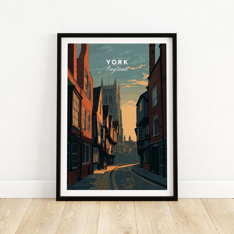 York England Medieval Street Sunset Print - Historic Cityscape Poster