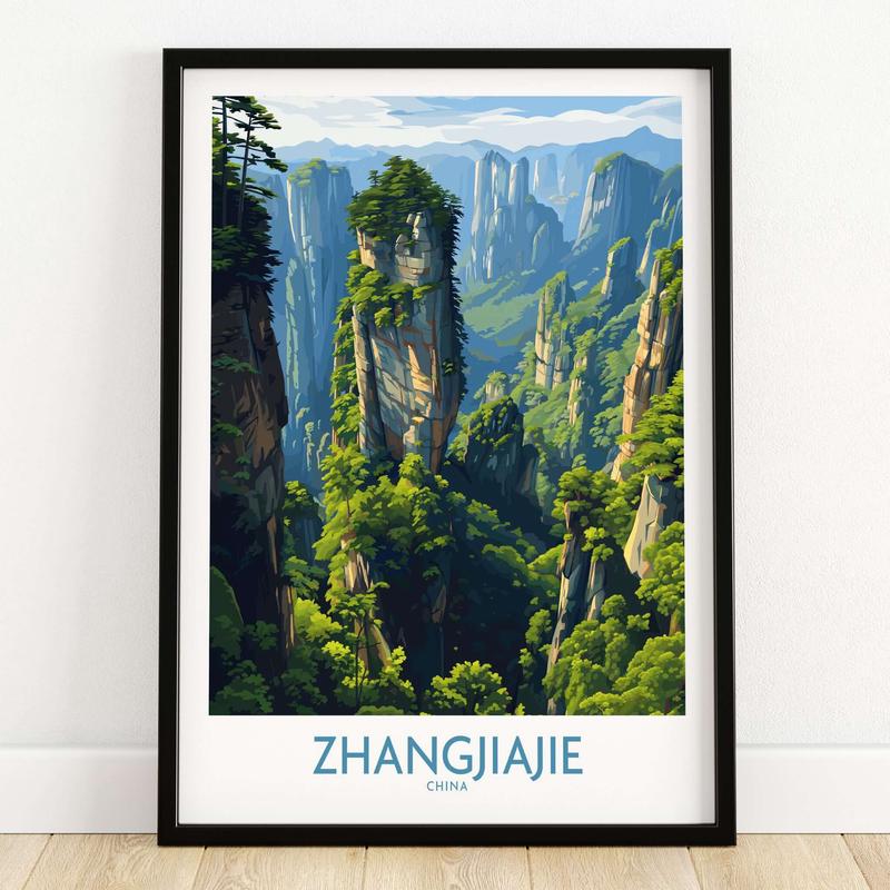 Zhangjiajie China Floating Mountains Art Print | Karst Peak Forest Poster