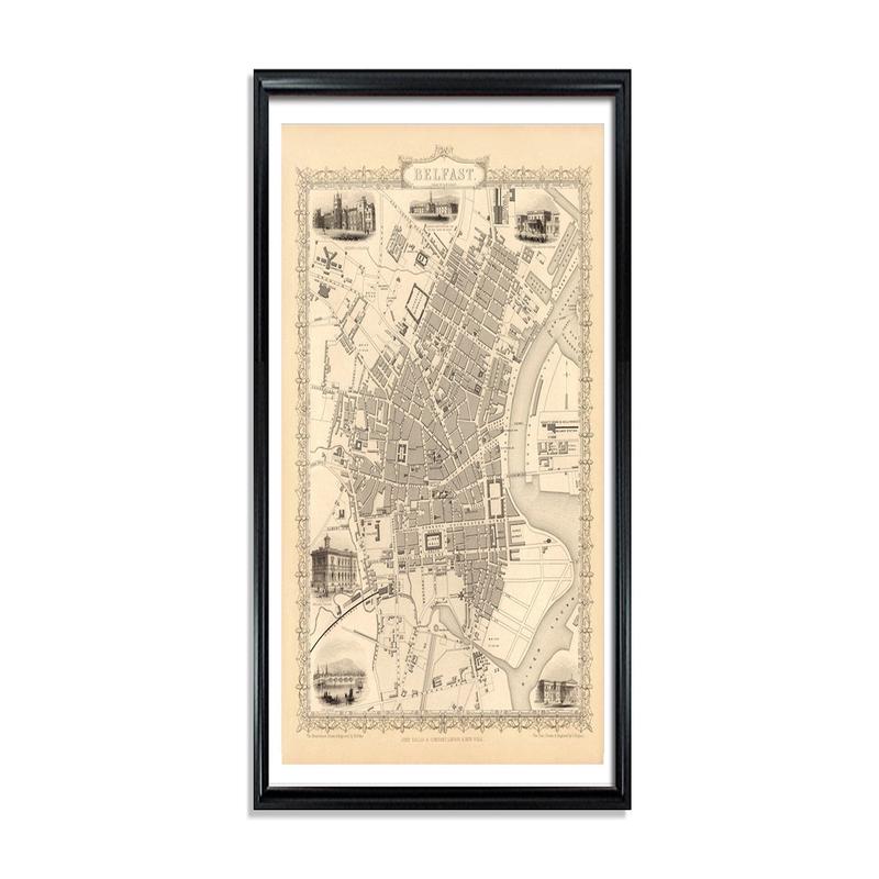 1851 Belfast Map - Vintage City Map Print | Restored Historical Home Decor
