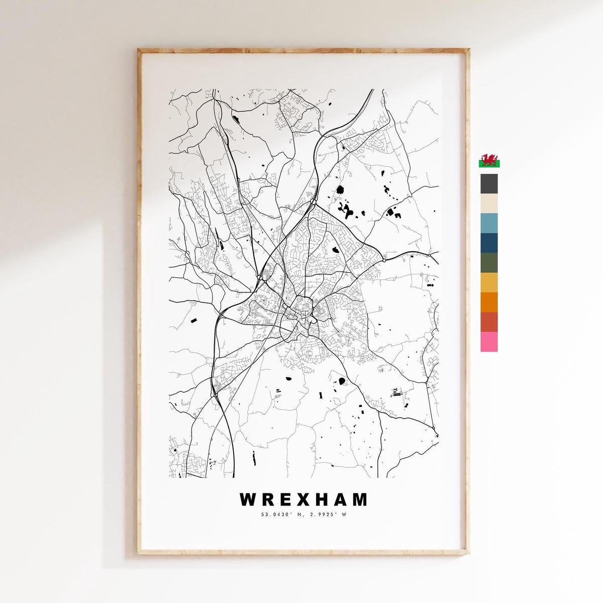 Wrexham Map Print - Minimalist City Map Poster - Map Art - Wales - UK - Wrexham Print - Wrexham Poster - Different Colours Available