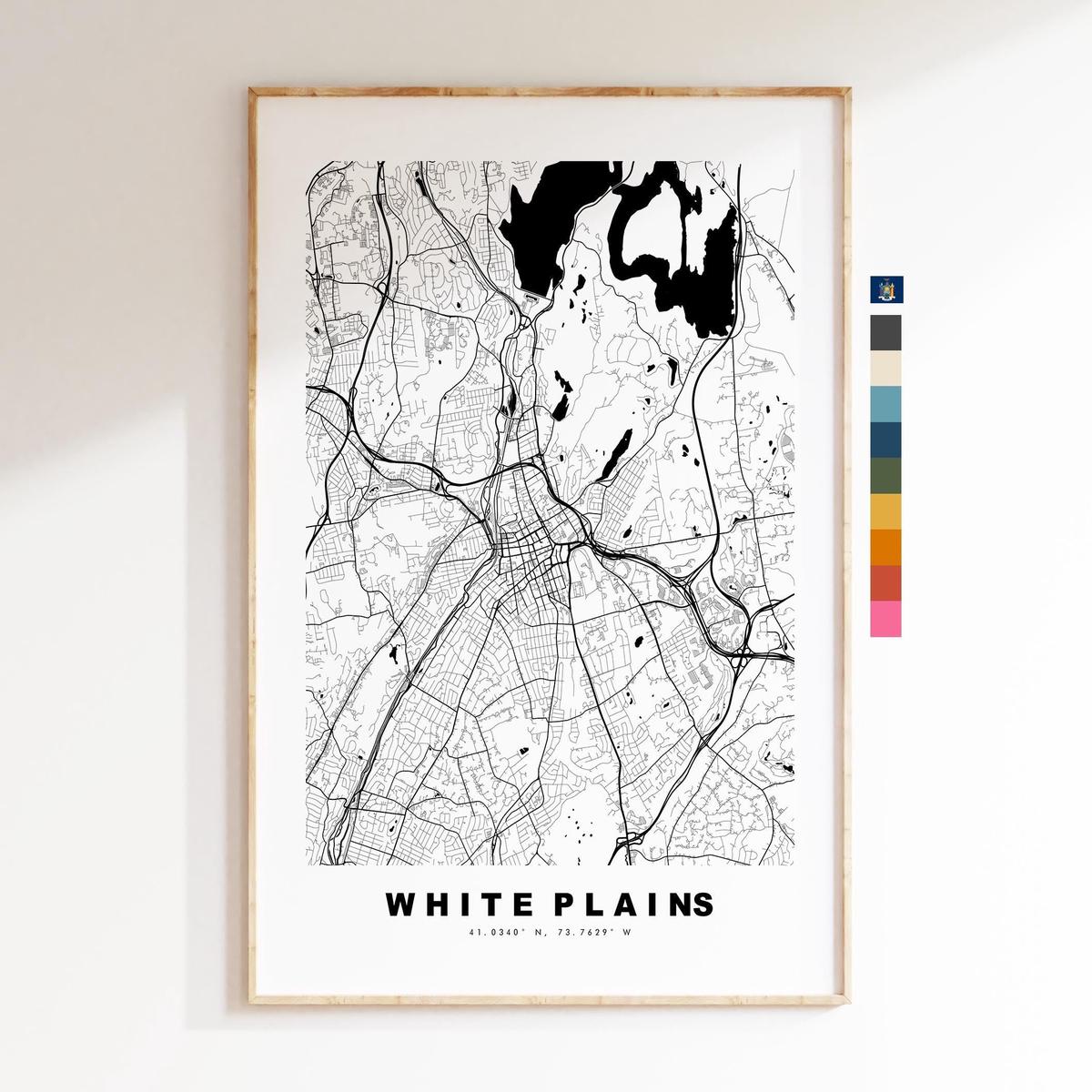 White Plains Map Print - City Map Poster - Map Art - USA City Maps - White Plains Print - Poster - Minimalist City Map - New York