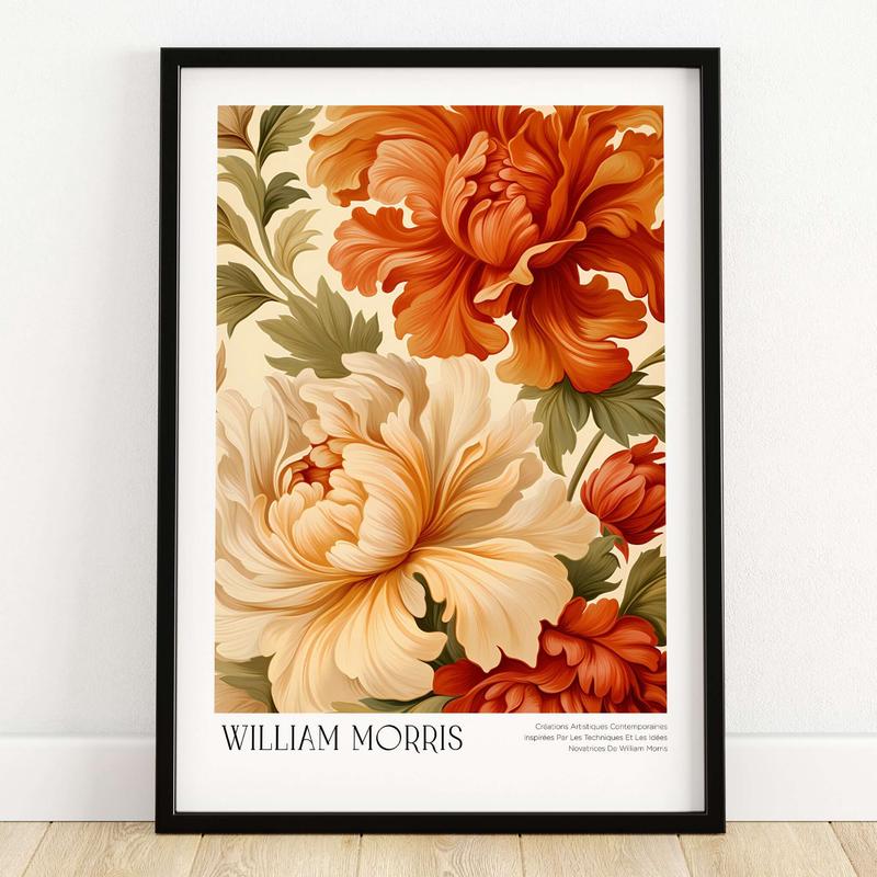 William Morris Art Prints - Peony Blooms Art Print - Orange Cream Floral Poster