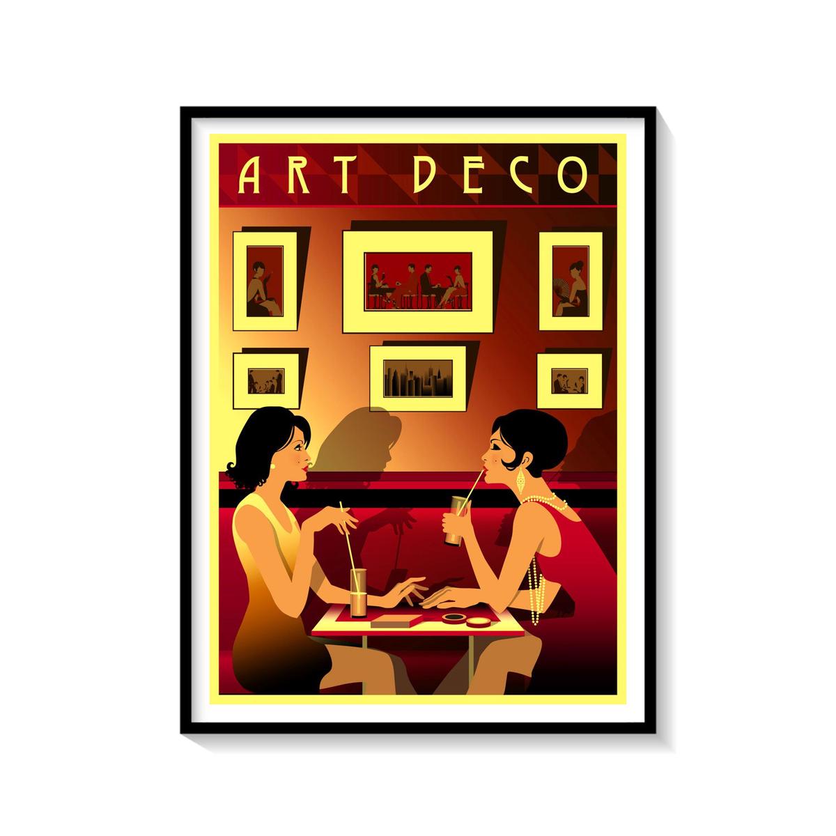Women in restaurant in the style of the early 20th century