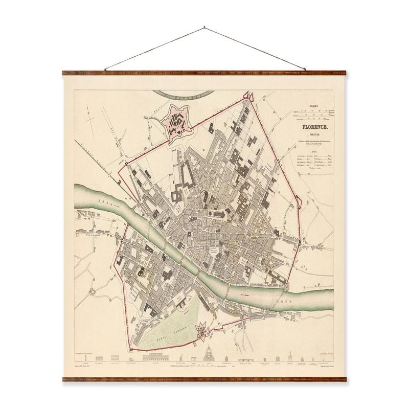 1835 Florence Map - Vintage Canvas Scroll Map Art | Antique Florence Wall Decor