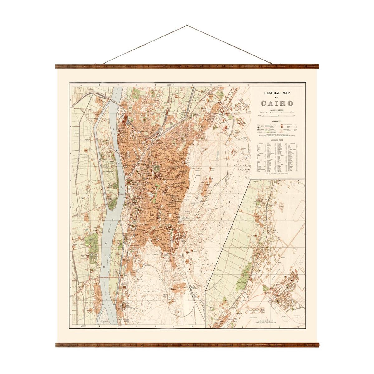 1920 Cairo Map - Vintage Canvas Scroll With Relief Contour & Historic Wall Art