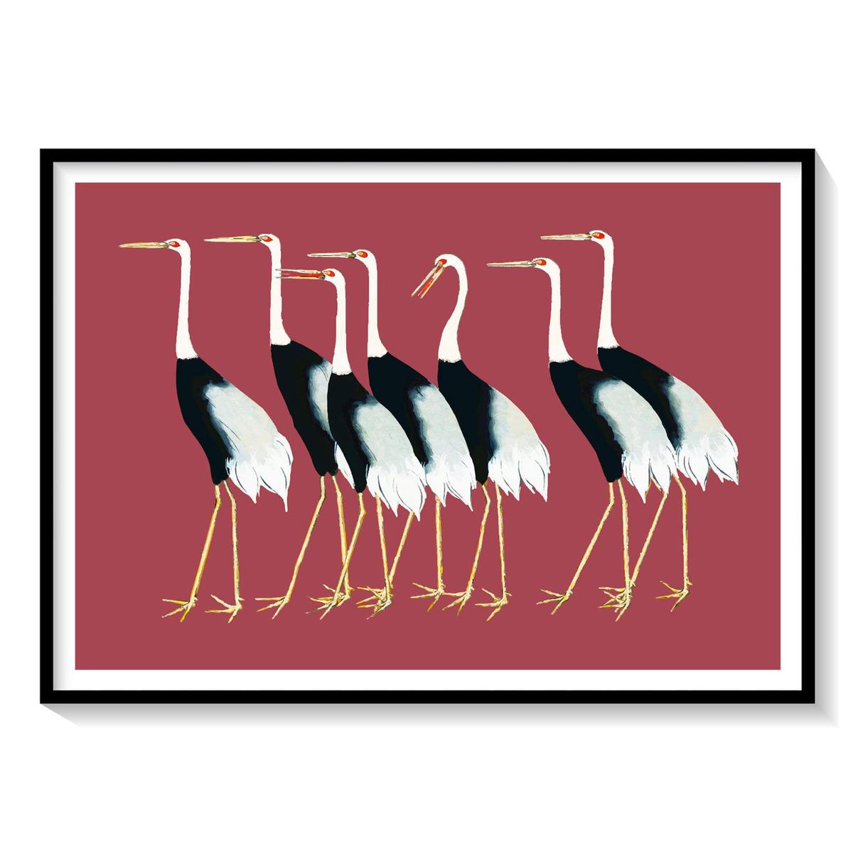 A Flock of beautiful Japanese red crown crane II, Japanese Art Painting