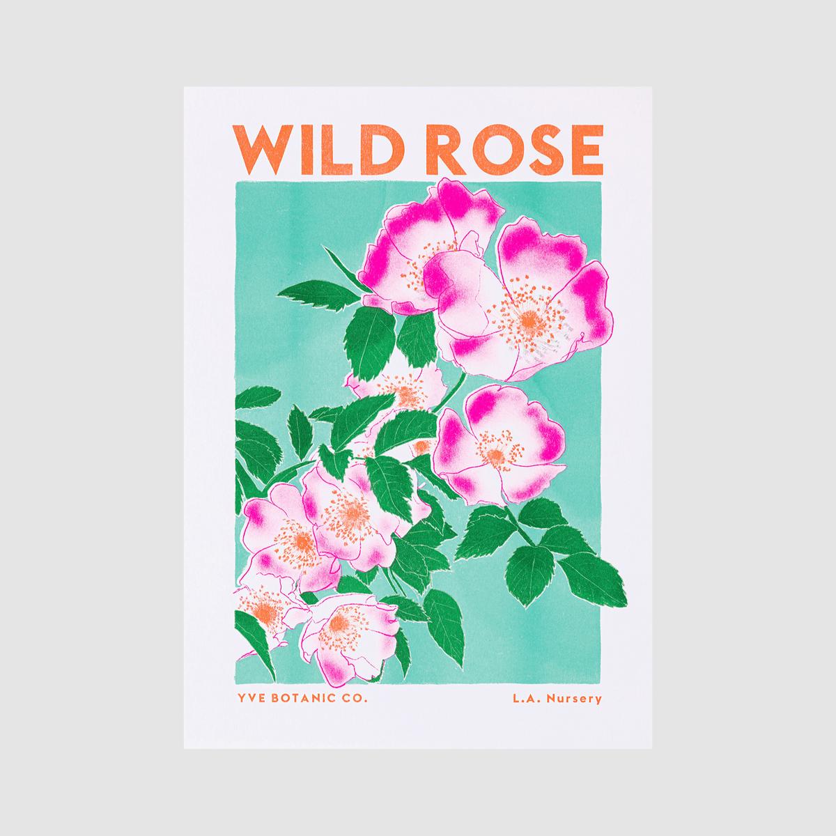 Wild Rose Flower Risograph Print
