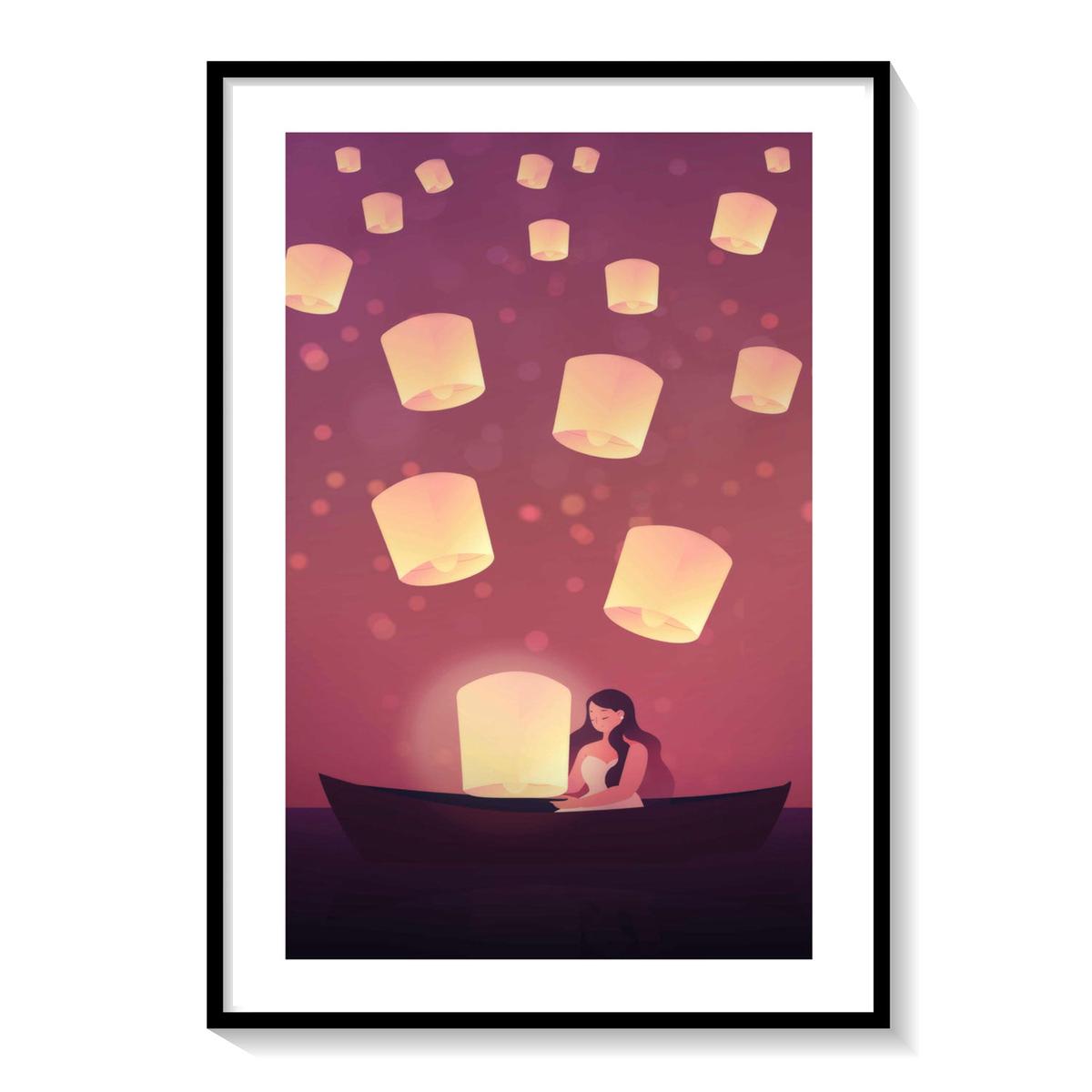 Woman in a rowboat, Wall Art Prints