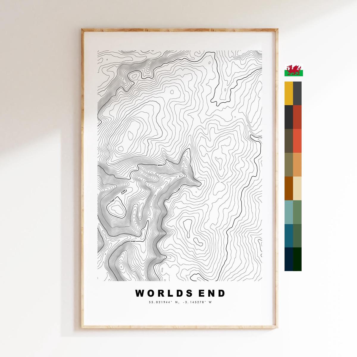World's End Print - Contour Map - Eglwyseg - Wales - Topographic Map - Print - Poster - Wall Art - Eglwyseg Valley - Map - Pen Draw'r Byd