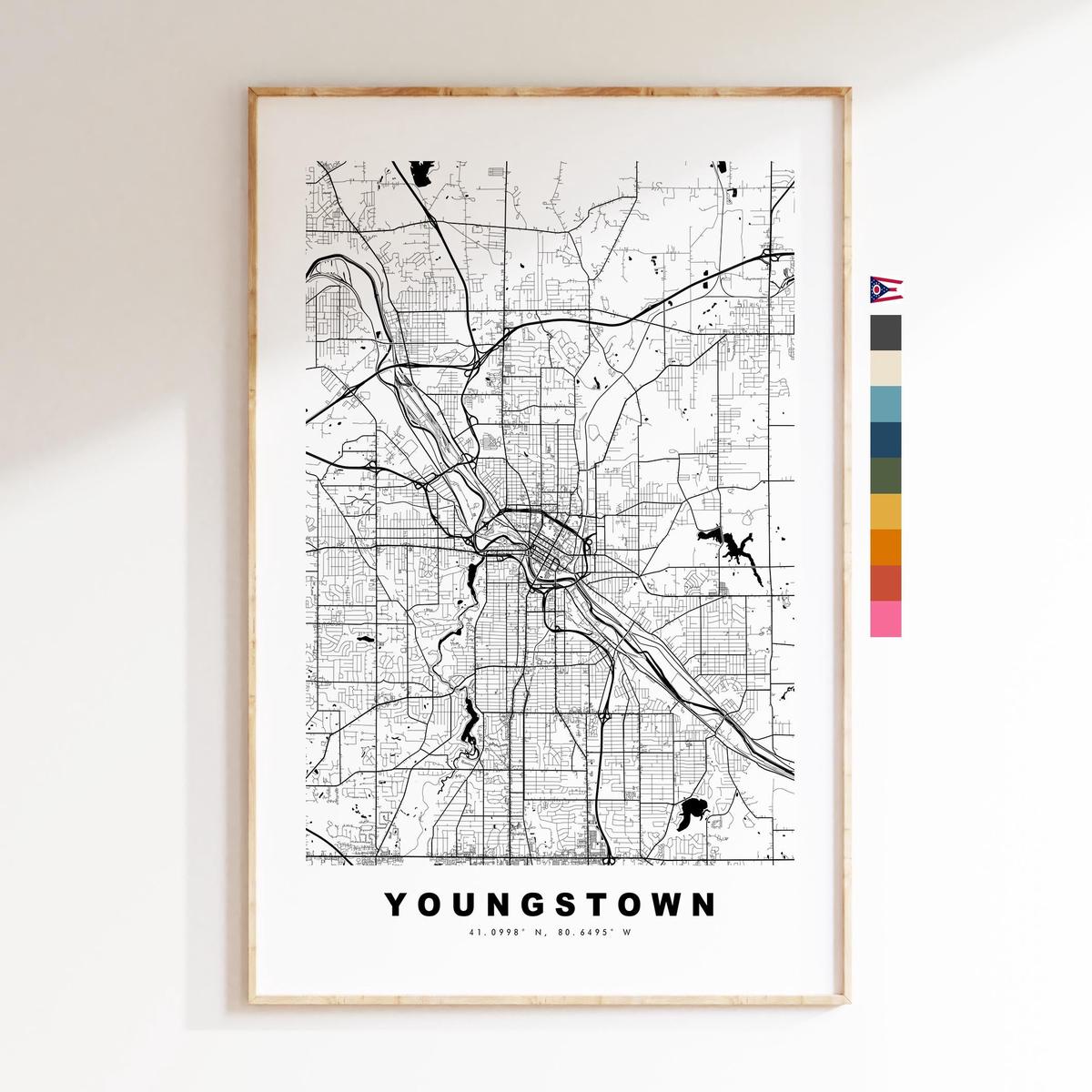 Youngstown Map Print - City Map Poster - Map Art - USA City Maps - Youngstown Print - Youngstown Poster - Minimalist City Map - Ohio