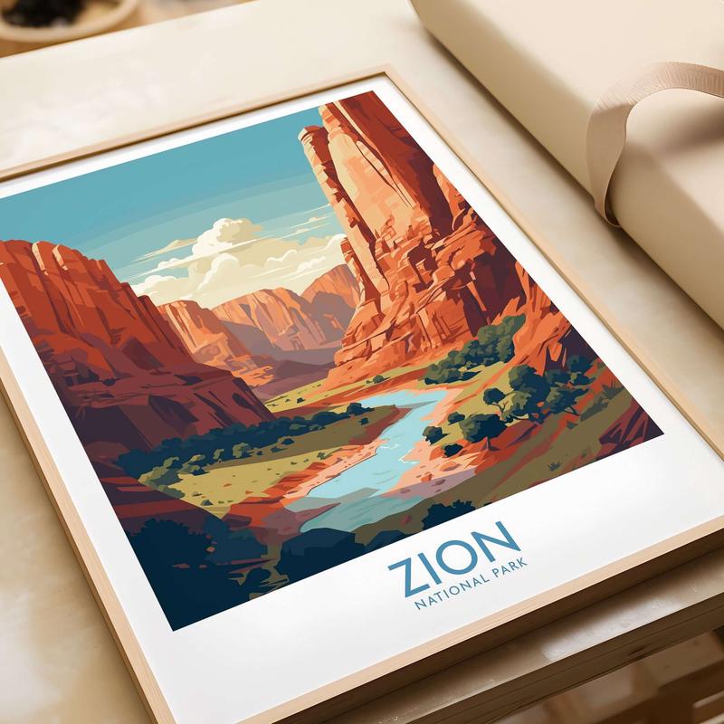 Zion National Park Canyon River Art Print | Utah Travel Poster