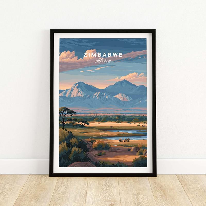 Zimbabwe Poster - African Savanna Print - Wildlife Home Decor