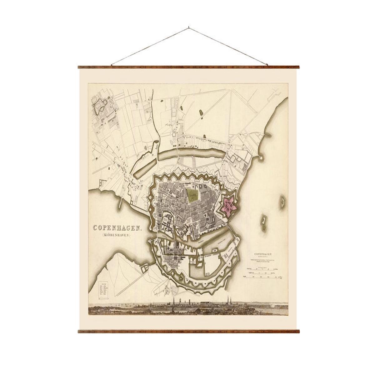 1837 Copenhagen Map - Vintage City Map Canvas Wall Art - Hand Restored Scroll