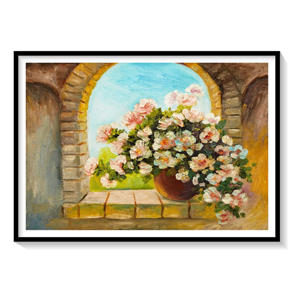 A Flower pot near the window, Botanical Flower Paintings