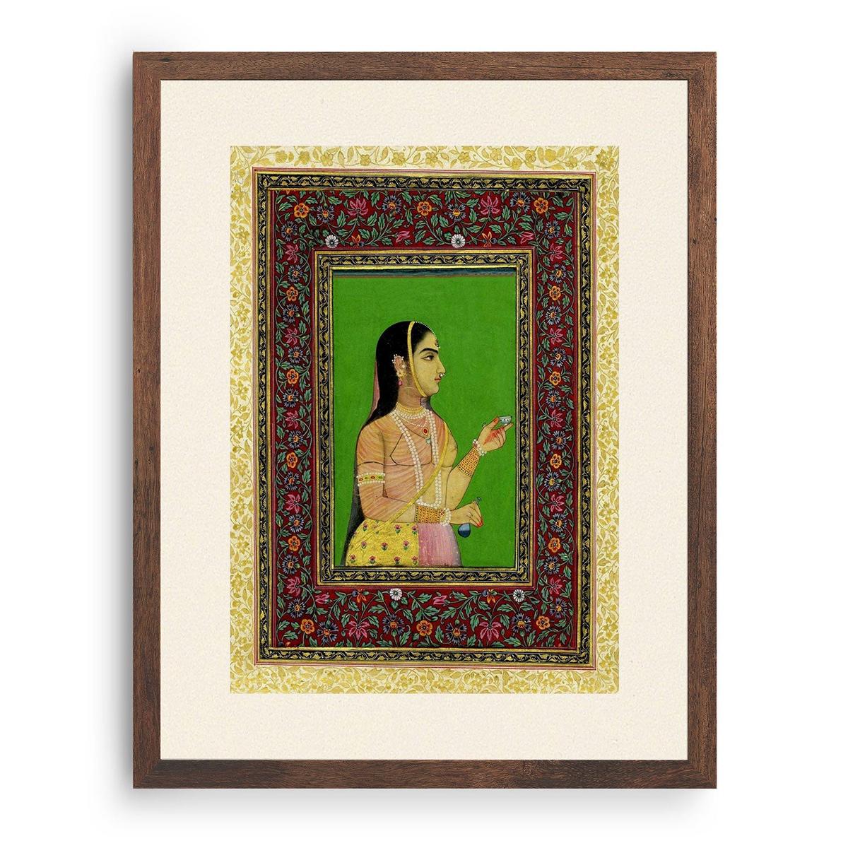 A girl offering a wine cup, Mughal Miniature Paintings