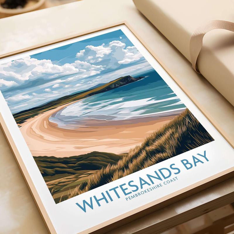 Whitesands Bay Pembrokeshire Grassy Dunes Poster - Pembrokeshire Travel Decor