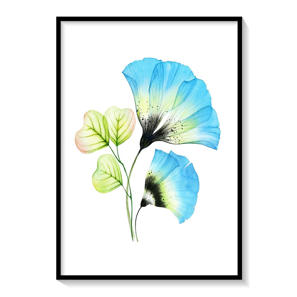 X-ray Floral Art Blue, Botanical Flower Paintings