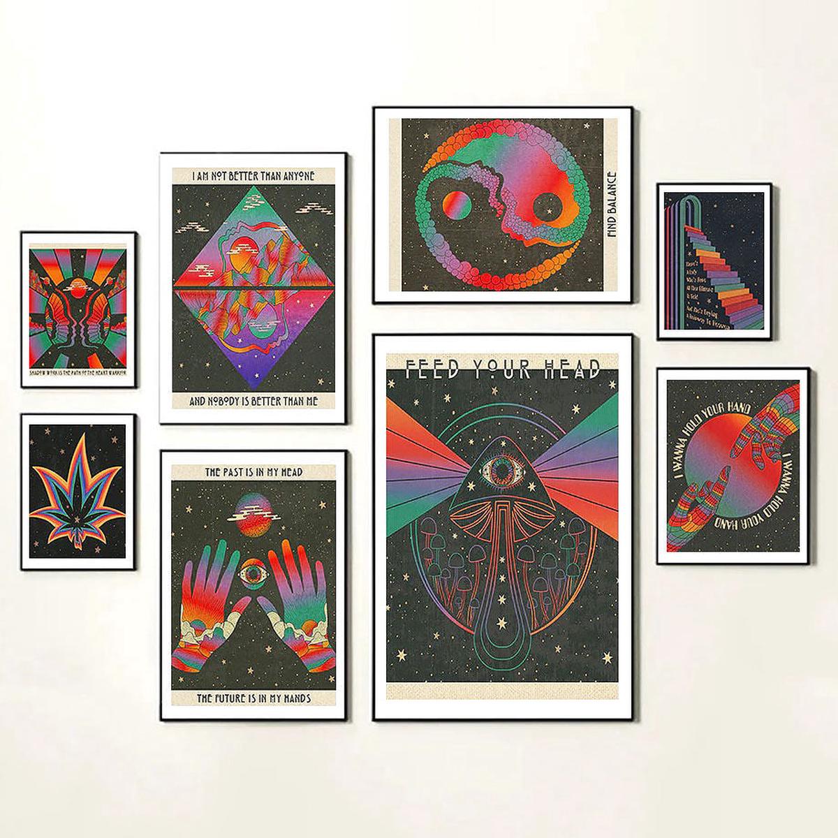 Yeknu Trippy Rainbow Vaporwave Canvas Posters