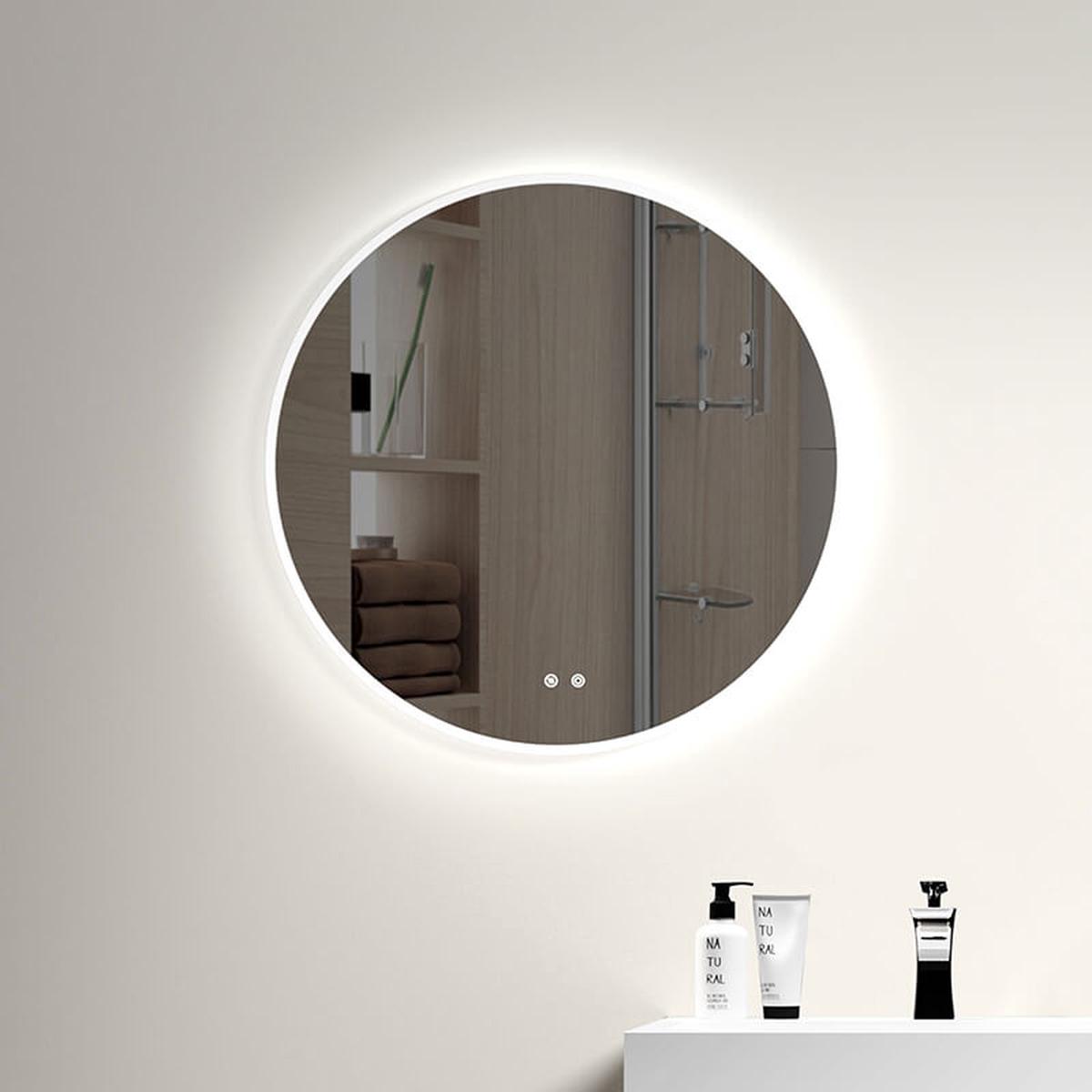 32" Round LED Backlit Wall-Mounted Bathroom Mirror with Diffused Soft Light & Defogging Function