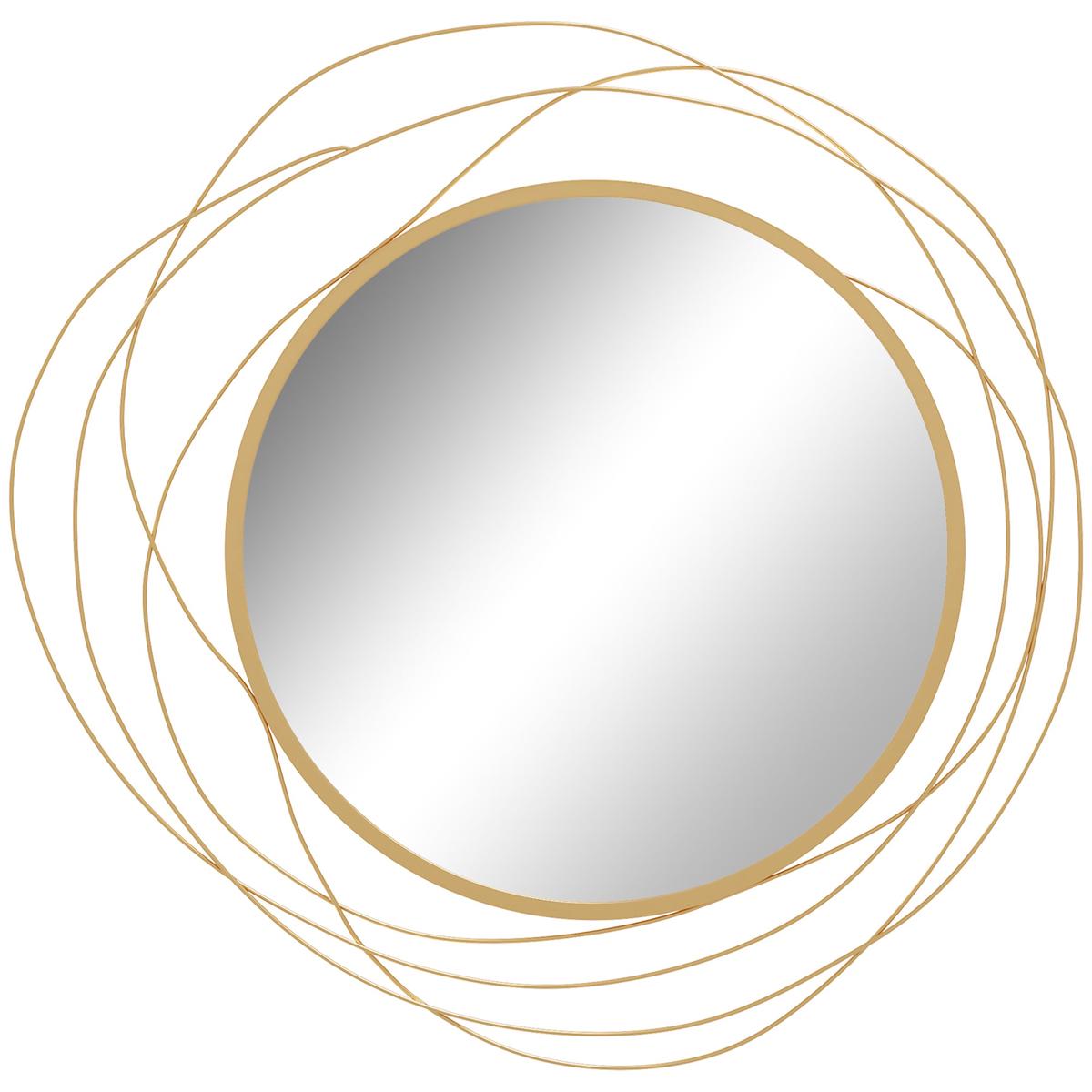 Abstract Metal Wire Wall Mirror with Hanging Accessories for Modern Decor Gold Tone