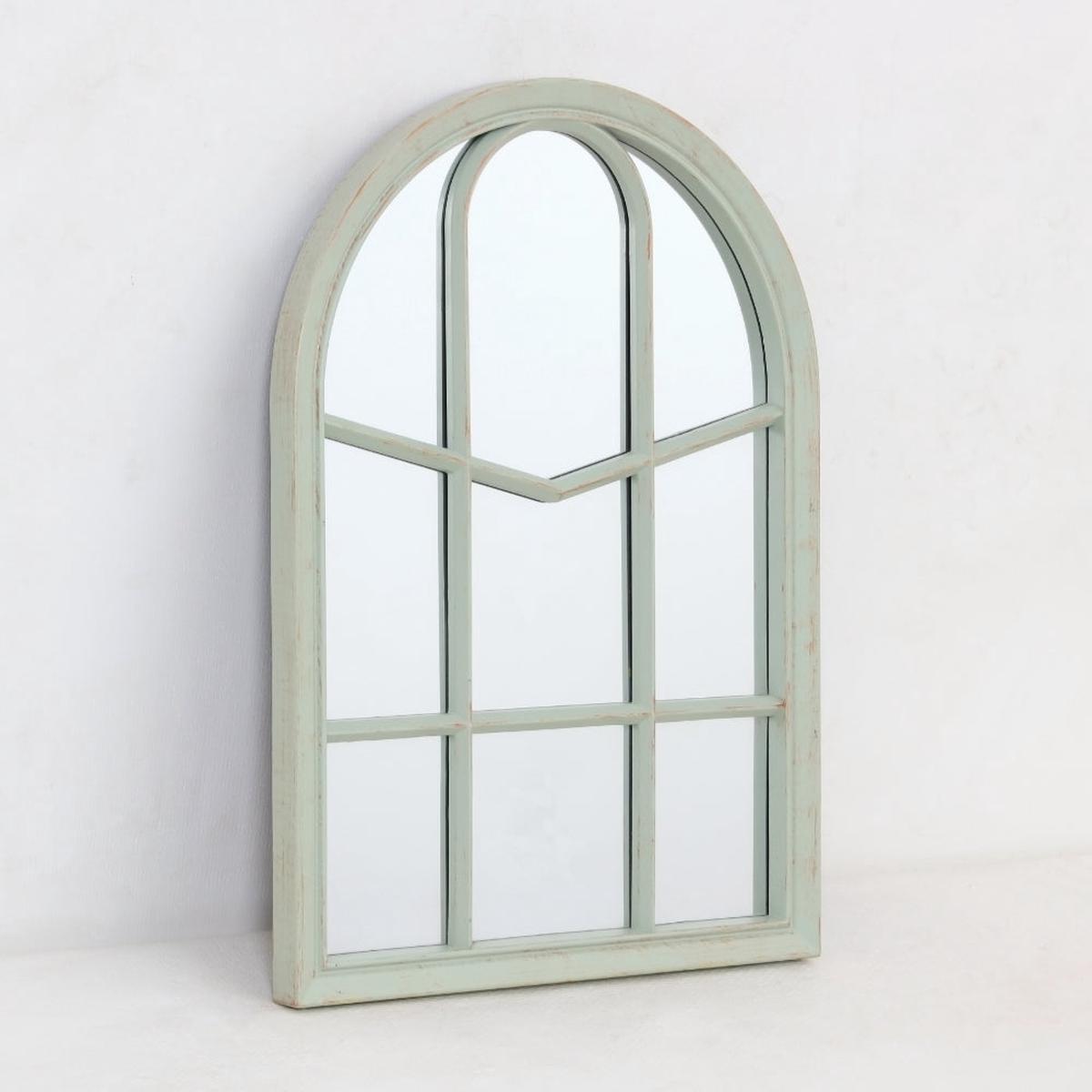 Arched Sage Green Window-Style Wall Mirror | Distressed, 36 x 51cm