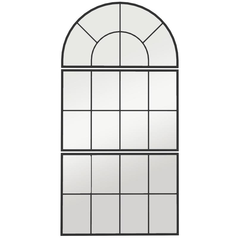 Three-Piece Arched Wall Mirror, Decorative Window Hanging, Black Metal Frame